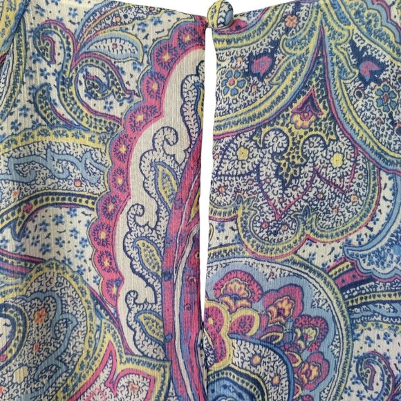 Ralph Lauren Paisley Print Black Label Ruffle Flutter Sleeve Dress Women 10 Blue - Picture 8 of 13